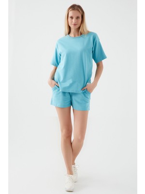 RolyPoly Future Begins With Us Turkuaz Kadın Şort Takım