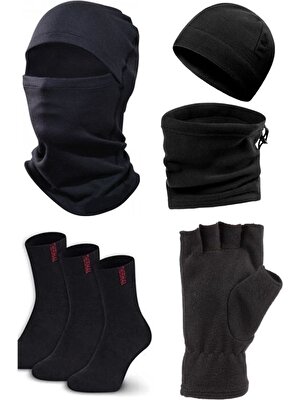 Çekmece 7'li Termal Soğuk Geçirmez Polar Bere Eldiven Boyunluk Çorap Set