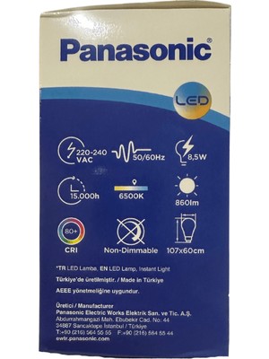 Panasonic 8.5W (60W) 6500K (Beyaz Işık) E27 Duylu LED Ampul