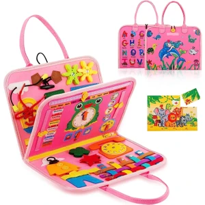Robo Kids Montessori Keçe Eğitim Çantası Busy Board- Pembe 4 Sayfa