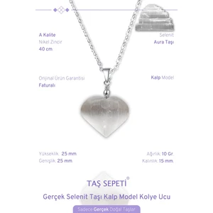 Taş Sepeti Gerçek Selenit Doğal Taşı Kalp Model Zincirli Kolye Ucu