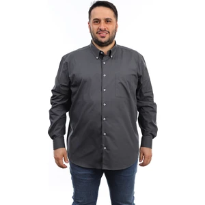 Erkek Büyük Beden Füme Pamuk Düğmeli Yaka Cepli Uzun Kol Gömlek 6601