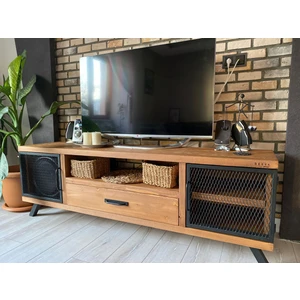 Style Masif Ahşap Demir Kapaklı Tv Ünitesi -Açık Ceviz RENK-180X43X55 cm