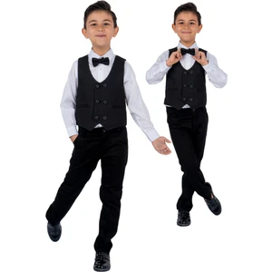 Tarz Çocuk Çift Düğme Siyah Erkek Çocuk Yelekli Takım Elbise