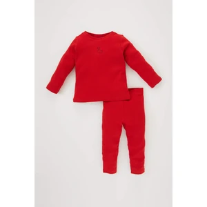 Kız Bebek Nakışlı Uzun Kollu Fitilli Kaşkorse Pijama Takımı B3577A523AU