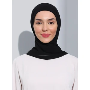 ST103-BONELİ Şifon Oval Eşarp 01 Siyah - Siyah - Ecardin