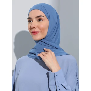 ST103-BONELİ Şifon Oval Eşarp 42 Kot Mavi - Mavi - Ecardin