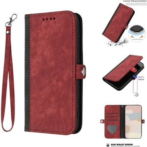 Yihang Boutique Uyumlu iPhone 15 Askılı ve Stand Fonksiyonlu Cüzdan Kapaklı Kılıf Pu Deri Kart Tutucu (Yurt Dışından)