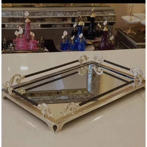 Zen Home Avangarde Gümüş Metal Aynalı Ayaklı Üstün Kalite Muhteşem Tepsi