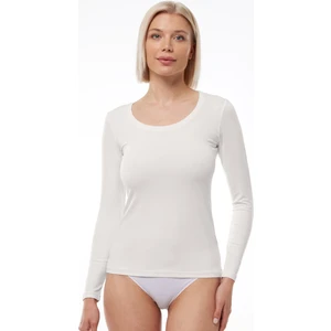 Kadın Ekru Açık Yuvarlak Yaka Uzun Kollu Modal Body 1038