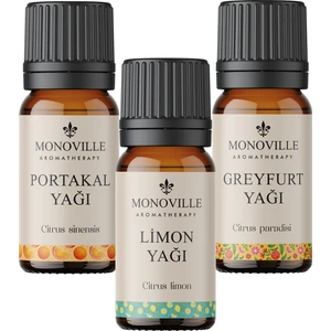 Limon Yağı 10 ml, Portakal Yağı 10 ml, Greyfurt Yağı 10 ml 3'lü Set %100 Saf Ve Doğal 3x10 ml