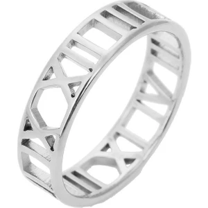 6 Mm. Çelik Gri Roma Rakam Bayan Yüzük EU32BY