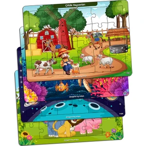 Notpa Çocuklar Için Eğitici ve Öğretici Ahşap 24 Parça Renkli Puzzle 4lü Set 11
