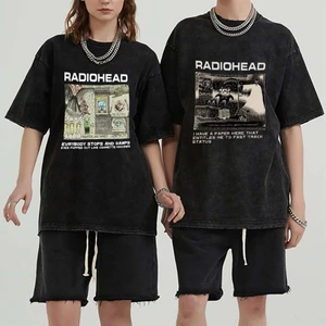 Touz Moda Yıkamalı Radiohead Baskılı Oversize Vintage Eskitme T-Shirt