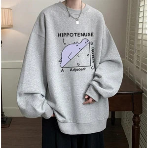 Touz Moda Hippotenuse Baskılı Gri Oversize Bisiklet Yaka Sweatshirt