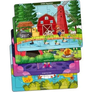 Notpa Çocuklar Için Eğitici ve Öğretici Ahşap Renkli Puzzle 4lü Set 8