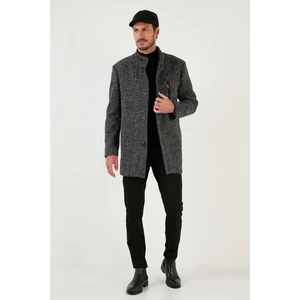 Düğmeli Dik Yaka Kırçıllı Slim Fit Kaşe Kaban Erkek Kaban 5841016