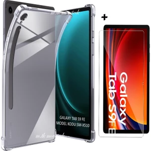 M.TK Moveteck Galaxy Tab S9 Fe/S10 FE 2025 SM-X520 10.9 Inç Uyumlu Kılıf Köşeleri Darbe Korumalı Şeffaf Silikon + Nano Ekran Koruyucu Set