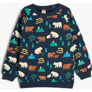 Pamuklu Sweat Ayı Baskılı Uzun Kollu Bisiklet Yaka