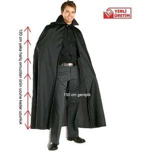 Siyah Renk 120 cm Yakalı Çok Amaçlı Halloween Pelerini Bayan Erkek Yetişkin