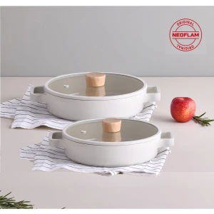 Fika Bej Alüminyum Döküm 2 Li Sığ Pilav Karnıyarık Tencere Seti 30 cm ve 26 cm