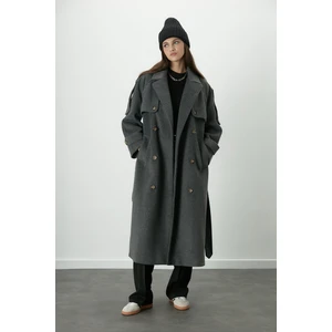 Premıum Kemerli Trench Kaban Antrasit