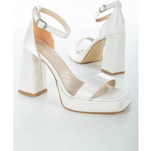 Moda Mhs Kadın Saten Beyaz Platform Topuklu Ayakkabı
