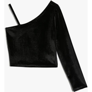 Tek Omuz Tişört Uzun Kollu Ince Askı Detaylı