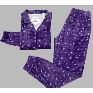 Boydan Düğmeli Kadife Pijama Takımı