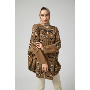 uludağ triko Kadın Bej Etnik Örgü Panço