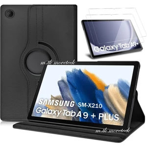 M.TK Moveteck Samsung Galaxy Tab A9 + Plus 11 Inç Kılıf 360 Derece Dönebilen Kapaklı Tablet Kılıfı + Ekran Koruyucu Cam Set Graphite Wi-Fi SM-X210
