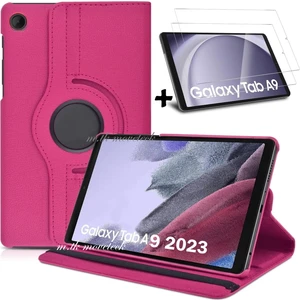 M.TK Moveteck Samsung Galaxy Tab A9 8.7'' Inç Tablet Uyumlu Kılıf 360 Derece Dönebilen Kapaklı Zırh + Ekran Koruyucu Cam Set Wi-Fi