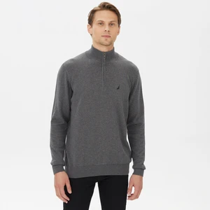 Nautıca Erkek Gri Standart Fıt Dik Yakalı Uzun Kollu Triko S37104T.00E