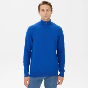 Nautıca Erkek Mavi Standart Fıt Dik Yakalı Uzun Kollu Triko S37104T.40P