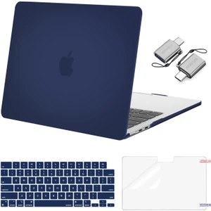 MacBook Air 13.6 Inç Kılıf 2022 2023 Sürümü ile Uyumlu A2681 M2 Chip Liquid Retina Display Touch Id, Plastik Sert Kılıf&klavye ve Ekran Koruyucu&type C Adaptör 2'li Paket, Lacivert (Yurt Dışından)