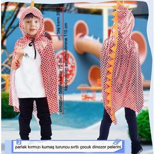 Halloween Kırmızı Renk Varaklı Kapüşonlu 75 cm Çocuk Dinozor Pelerini