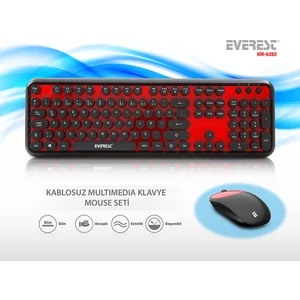 Round KM-6282 Kırmızı/Siyah Kablosuz Q Multimedia Klavye + Mouse Set