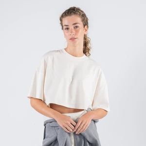 Friday Offset Monica Kadın Off White %100 Pamuk Bisiklet Yaka Ekstra Oversize Crop Tişört