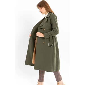 Pamuk Gabardin Uzun (110CM) Astarlı Kemerli Kadın Trençkot 1111