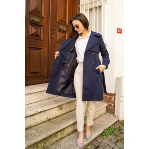 %100 Pamuk Gabardin Midi (95CM) Astarlı Kemerli Kadın Trençkot 1113