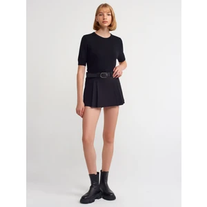 80813 Kemerli Duble Mini Şort Etek-Siyah