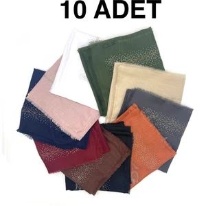 Naz İpek Taş Işlemeli Flamlı 10'lu Set Yazma Gül Desenli Hediyelik Eşarp 100X100CM