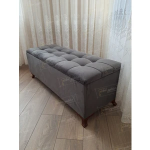 Yeni Model Lüks Çizgi Kapitoneli Sandıklı Puf Bench Ceviz Ayak (100*45)