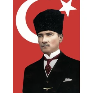 Ekin Bayrakcılık Kalpaklı Atatürk 100X150Cm Saten Kumaş Ata Posteri