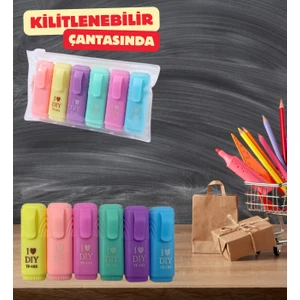 I Love Dıy Mottolu Mini Fosforlu Kalem Seti Kendi Özel Çantasında (1 Pakette 6 Adet Ürün Vardır)