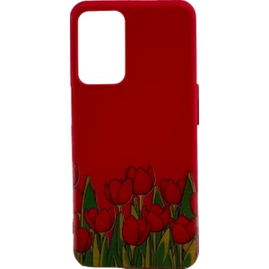 Oppo A16 CPH2269 Kılıf Kırmızı Lale Desenli Telefon Kapağı Tam Koruma