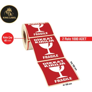King Label Dikkat Kırılır Etiket 100X100 2 Rulo 500'LÜ Sarım