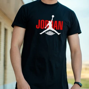 Jordan Air Tasarım Baskılı Bisiklet Yaka 100% Pamuklu Tişört Siyah