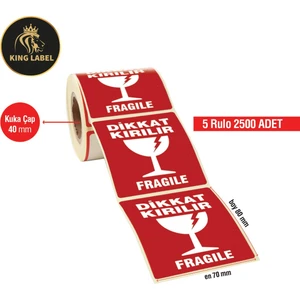 King Label Dikkat Kırılır Etiket 70X80 5 Rulo 500'LÜ Sarım