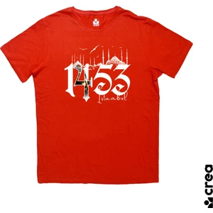 1453 Fatih Sultan Mehmet Istanbul Baskılı Bisiklet Yaka 100% Pamuklu Tişört Kırmızı